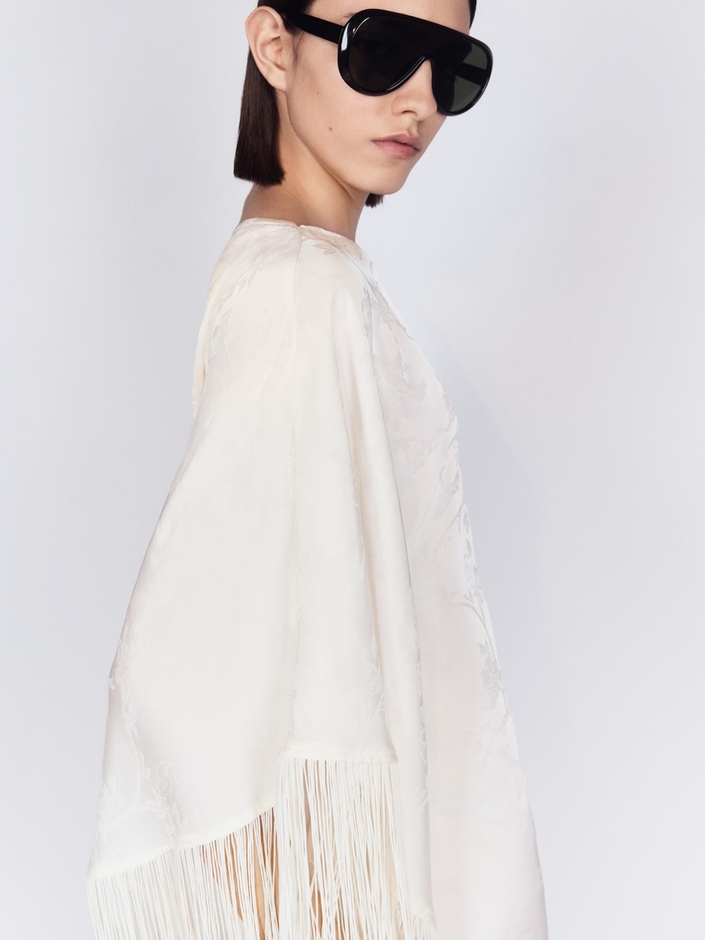 H&M Cream Fringed One-Shoulder Asymmetric Kaftan Midi Dress - Large NWT - Picture 4 of 7